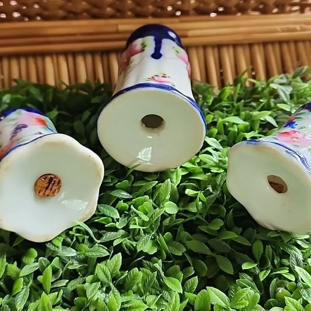 Vintage Cobalt Blue & Handpainted Floral Salt, Pepper & Cinnamon Shakers